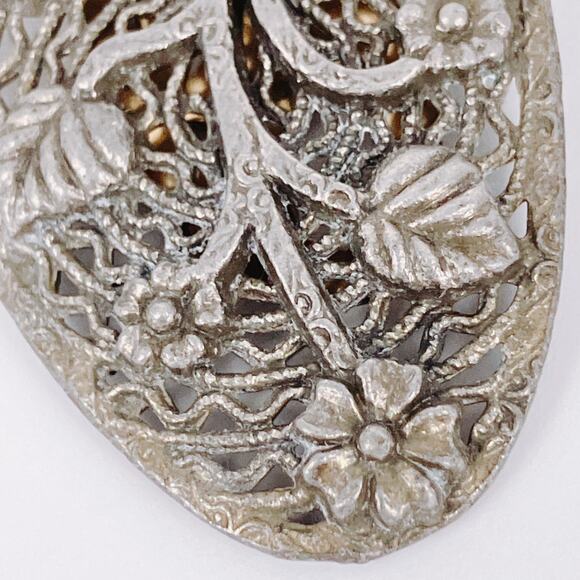 Vintage 1930s Signed LN Dress Clip Floral Openwork Silver Tone - Picture 14 of 15